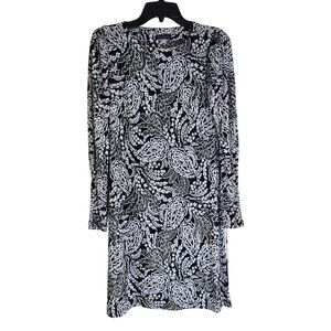 Tommy Hilfiger Womens Floral Long Sleeve Dress Size 4 Black/White/Gold Polyester